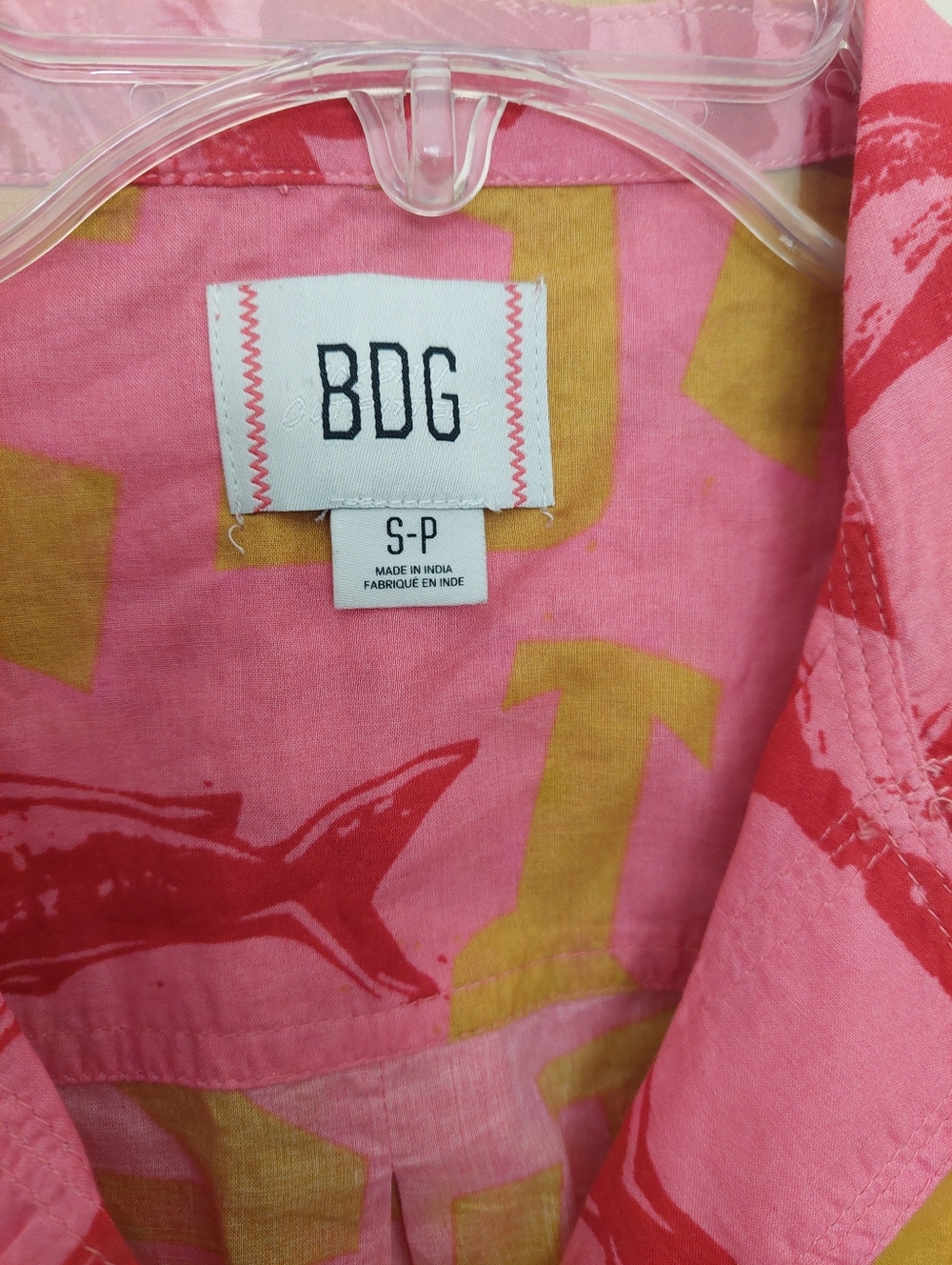 BDG Pink & Yellow Printed Button-Up Shirt Small - Picture 3 of 5